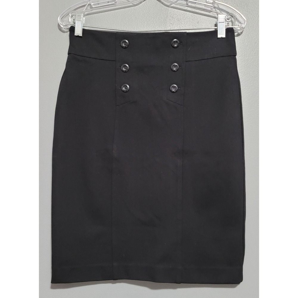 Denver Hayes Women's Black Mini Dressy Knee High Buttom Front Accent Skirt Small